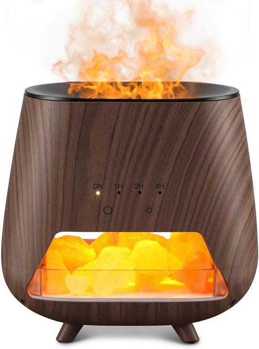 Essential Oil Diffuser for Home: 200ml Aromatherapy Diffuser with Himalayan Pink Salt Rock, Cool Mist Humidifier with Auto Off Function and 9 Colors LED Night Light for Bedroom, Black