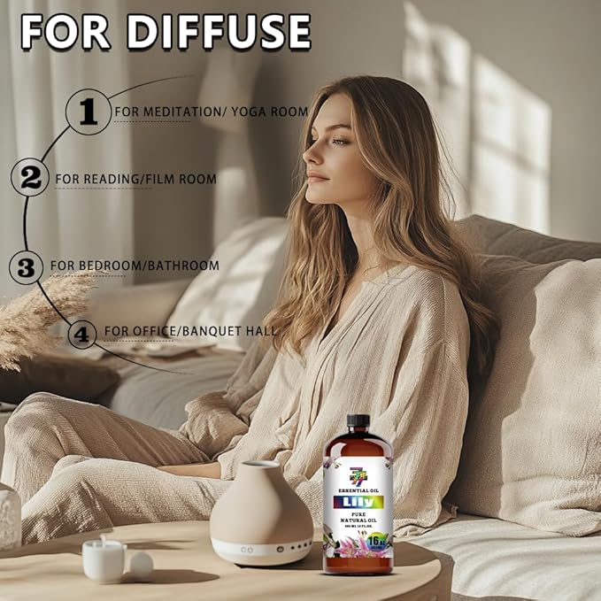 Lily Essential Oil - GV77ZF Lily Oils for Diffusers, Humidifiers, DIY Candles, Soap, Cleaning, Home, Office, Yoga, Massage, Gifts - 16 fl oz (480 ml)