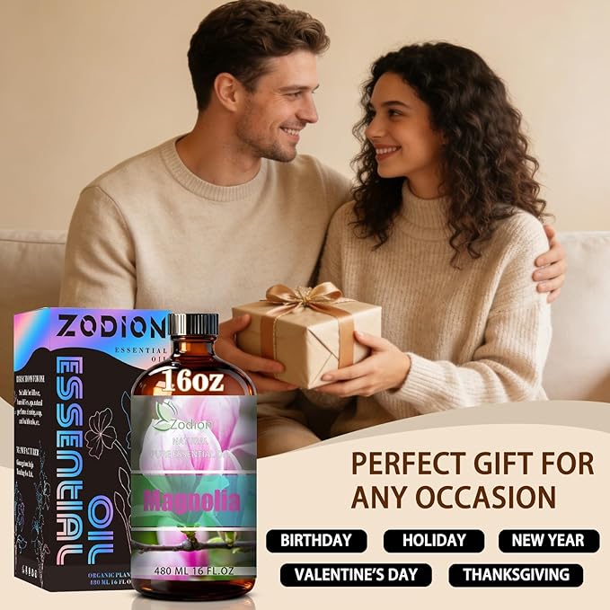 Magnolia Essential Oil, 16 fl oz (480ml) - ZODION Magnolia Fragrance Oil for Diffuser, Massage, Humidifier, DIY Candle, Soap Making, Home, Bath, Yoga