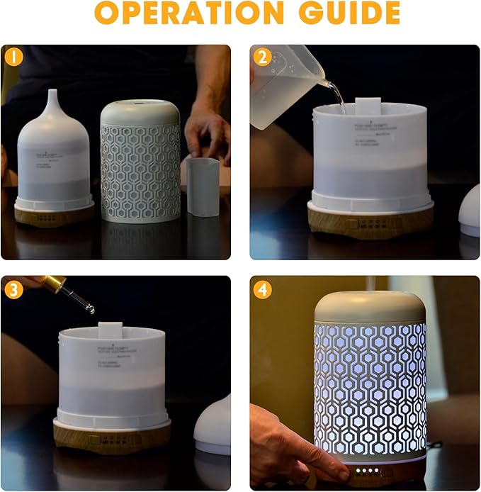 250ML Essential Oil Aromatherapy Diffuser for Home Bedroom Office Metal Hollow Decorative Room Ultrasonic Air Scent Mist Aroma Diffuser -Black