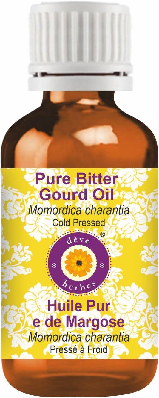 Deve Herbes Bitter Gourd Oil (Momordica charantia) | Cold Pressed | Pure | Natural | Undiluted | For Diluting Essential oils | For Skin & Massage | Non-Sticky | Lightweight | Unisex | 100ml (3.38 oz)
