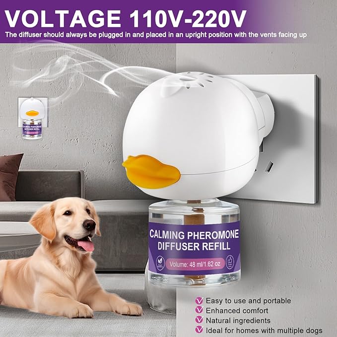 Calming Pheromone Diffuser for Dogs, 1 Diffuser 3 Refills, Relieves Separation Anxiety, Stress, Barking, and Chewing Calming Relaxation (1)