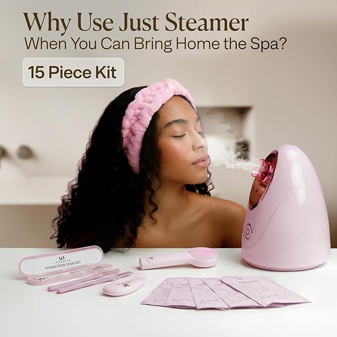 VogueNow Facial Steamer Spa Kit with Complimentary 15 Skin Care Tools | Face Steamer for Facial Deep Cleaning with Humidifier Mode | Self Care Gifts for Women, Spa Gifts, Mothers Day Gifts for Mom