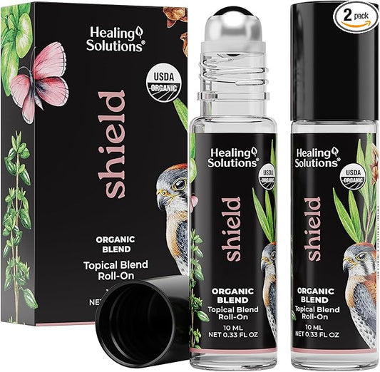 Healing Solutions (2 Pack) Health Shield Essential Oil Roll-On for Skin and Body - Aromatherapy Roller - USDA Organic Certified
