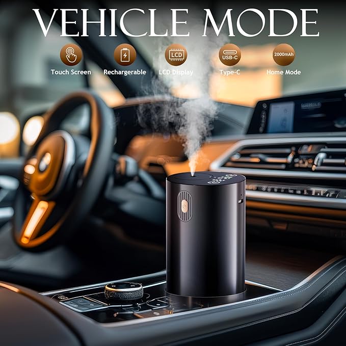JUANANIUG Waterless Essential Oil Diffuser Rechargable: Portable Aromatherapy Diffuser for Car and Home - 4 Concentration Adjustments and Timers - Gift for Valentine’s Day (Black)