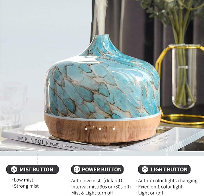 Porseme 500ml Blue Giant+100ml Volcano Essential Oil Diffuser 3D Glass Aromatherapy Ultrasonic Humidifier Cool Mist, Auto Shut-Off,Timer Setting,BPA Free for Home Office Hotel Yoga Gym Leisure Gift