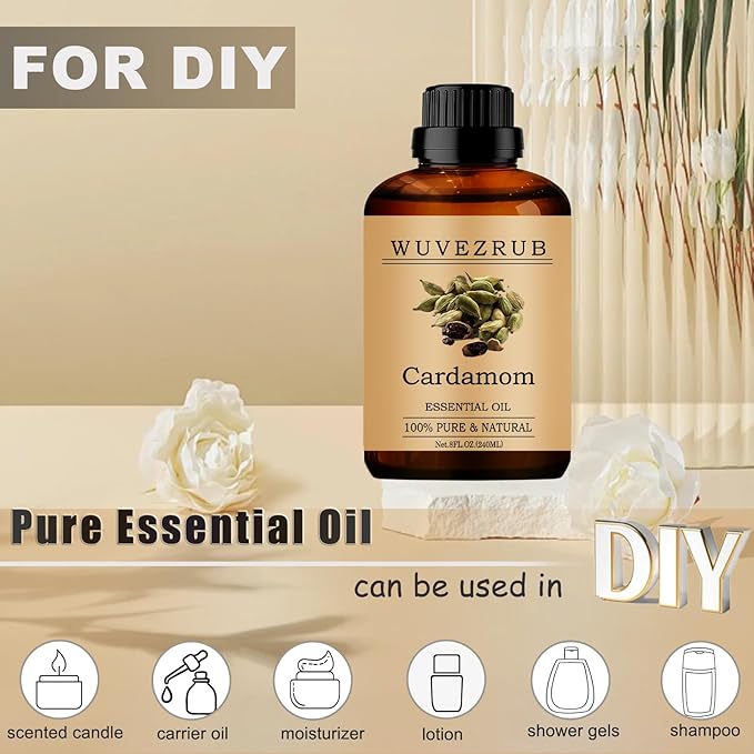 100% Pure Cardamom Essential Oil - 240ML/8 Fl Oz for Aromatherapy Diffuser