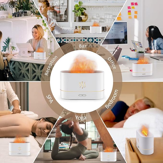 Flame Diffuser Humidifier-Auto Off 180ml Essential Oil Diffuser-2 Modes Brightness Aroma Humidifier with Fire Flame Effect for Home,Office,Spa,Gym(White)…