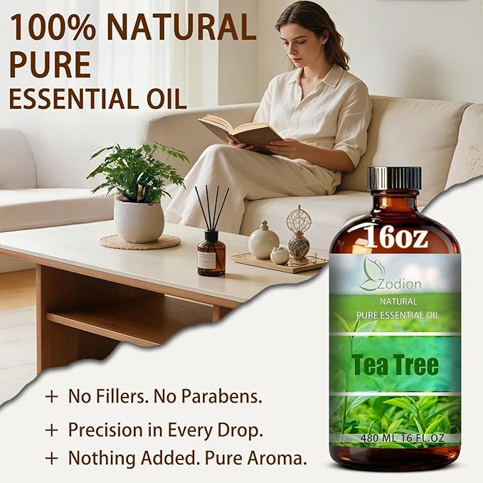 Tea Tree Essential Oil, 16 fl oz (480ml) - ZODION Tea Tree Fragrance Oil for Diffuser, Massage, Humidifier, DIY Candle, Soap Making, Home, Bath, Yoga