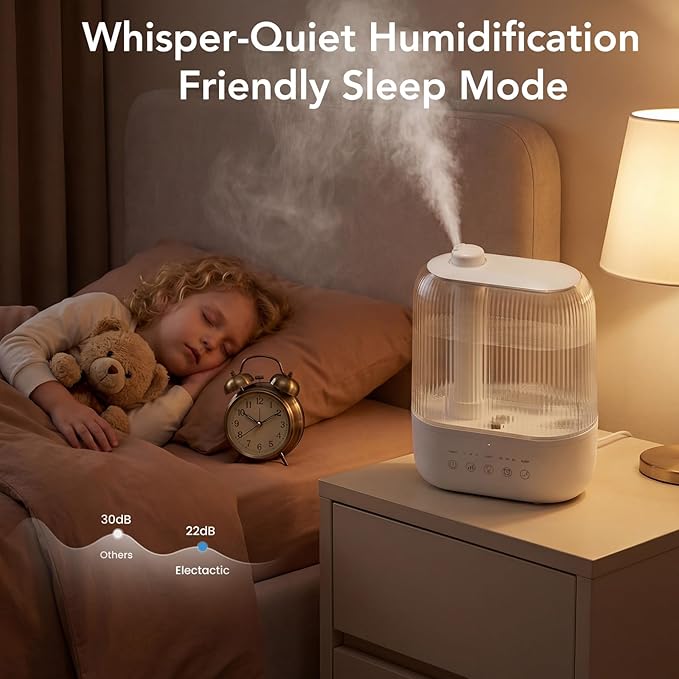 Electactic 3L Top Fill Humidifier, Essential Oil Diffuser & Cool Mist Humidifiers, Smart Humidity Control, Quiet Ultrasonic, 360° Nozzle, 7-Color Light for Bedroom, Home Office