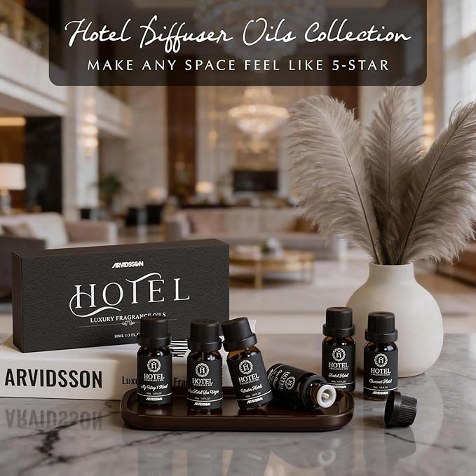 ARVIDSSON Hotel Diffuser Oil Gift Set - Inspired by 5-Star Hotel Scents - Luxury Hotel Essential Oils for Diffuser and Crafting, Hotel Collection Oil Set 6 x 10 mL, 0.34 fl oz