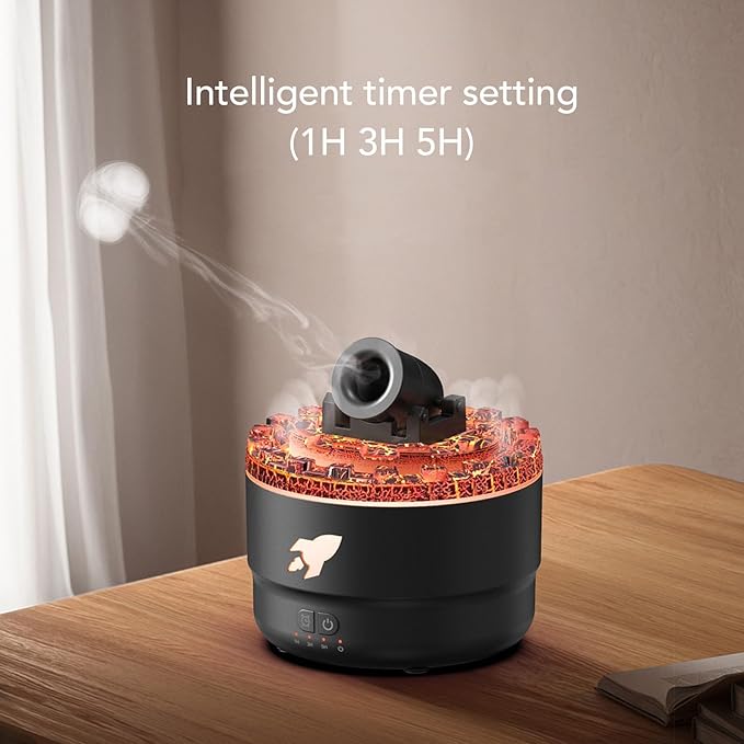 Volcano Humidifier, 200mL Low Noise RGB Light Ultrasonic Oil Diffuser with Auto Shut Off Turret Design Volcano Diffuser Humidifier with Timer Mode for Home Bedroom Office