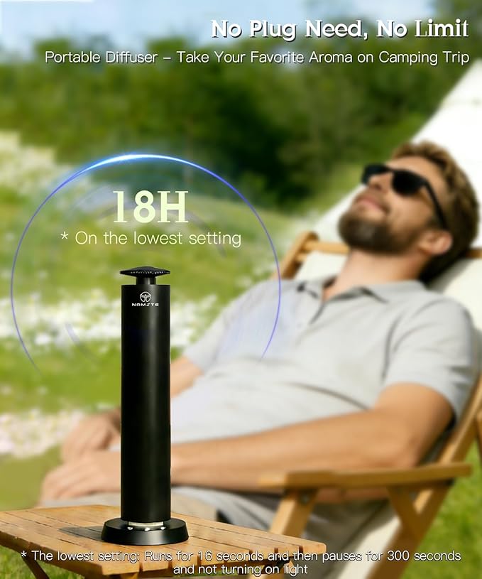 Waterless Diffuser Wireless Rechargeable Essential Oil Diffusers with LED Light – Bedroom Quiet Mist 1800 Sq Ft Coverage, APP+Remote+Button Control 120ml Metal Scent Machine Starter Kit (Black)