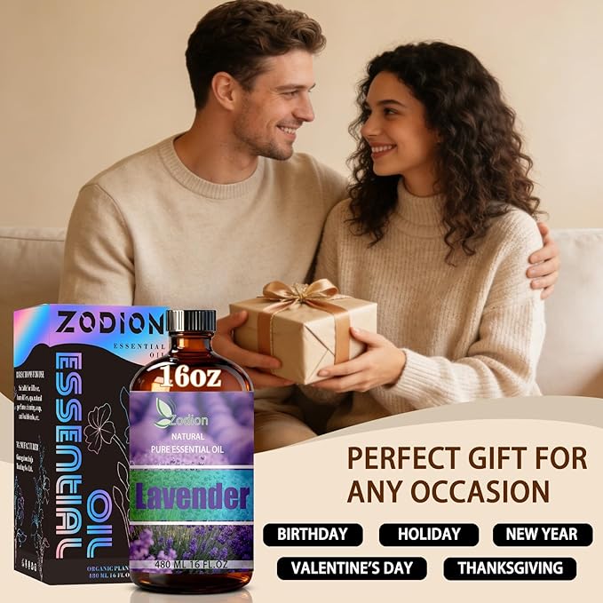 Lavender Essential Oil, 16 fl oz (480ml) - ZODION Lavender Fragrance Oil for Diffuser, Massage, Humidifier, DIY Candle, Soap Making, Home, Bath, Yoga