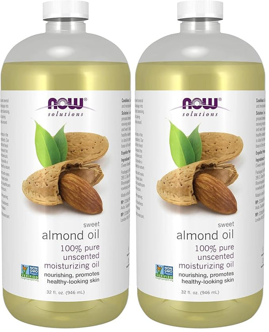 NOW Foods Solutions,Sweet Almond Oil,100% Pure Moisturizing Oil,Promotes Healthy-Looking Skin,Unscented-Oil,32-Ounce,(Pack of 2)