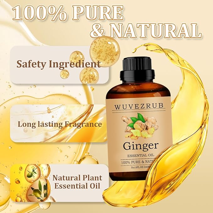 Ginger Essential Oil 240ML - 100% Pure and Natural Oils for Aromatherapy Diffuser - 8 Fl Oz/Ginger