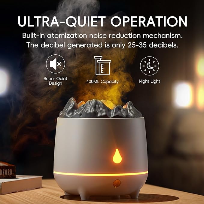 YALEDI Volcano Flame Diffuser, Aromatherapy Essential Oil Diffuser, 400ml Ultrasonic Cool Mist Humidifier for Bedroom,Office,Home,Yoga, Timer & Auto Shut-Off, Colorful Ambient Night Light (Black)