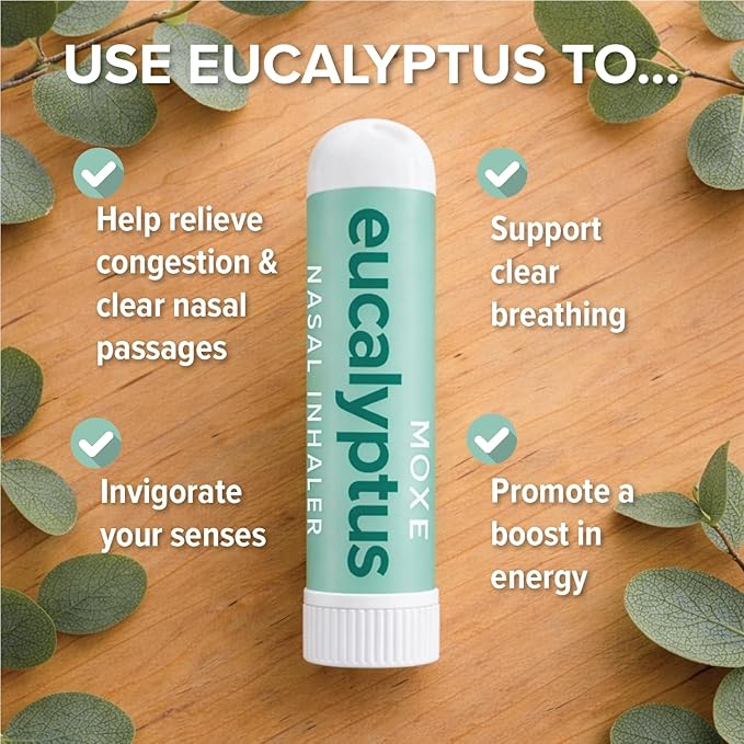 MOXĒ Eucalyptus Essential Oil Nasal Inhaler, Sinus & Congestion Relief, Daily Relaxation, Stress Relief, Therapeutic No-Mess Aromatherapy, Pure and Natural, Made in USA (1 Pack)
