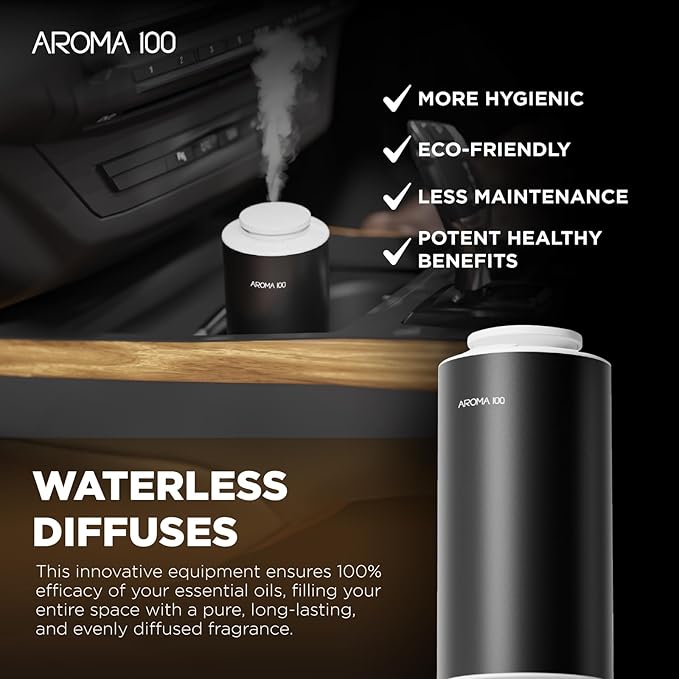 waterless Diffuser，Scent Aroma Fragrance Air Machine, Rechargeable Essential Oil Diffuser,car Diffuser air freshener，500sq.ft Coverage，Aromatherapy Diffuser for Rooms and Hotels (Black)