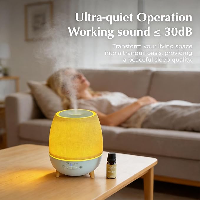 Essential Oil Diffuser with Fabric Cover, with Remote Control, 300ML Ultrasonic Cool Mist Humidifier & Aromatherapy Diffuser for Home,23dB Quiet Soft Night Light,Timer for Bedroom, Room, Office, Yoga