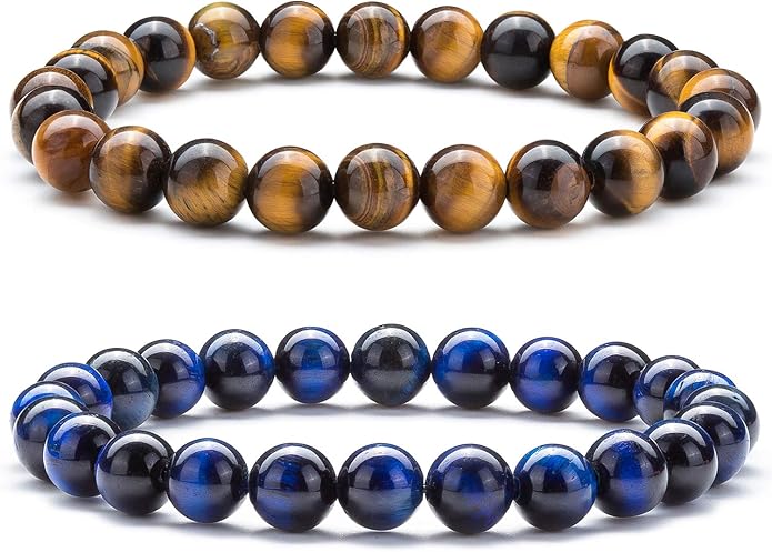 Hamoery Men Women 8mm Natural Stone Lava Rock Diffuser Bracelet Elastic Yoga Agate Beads Bracelet Bangle