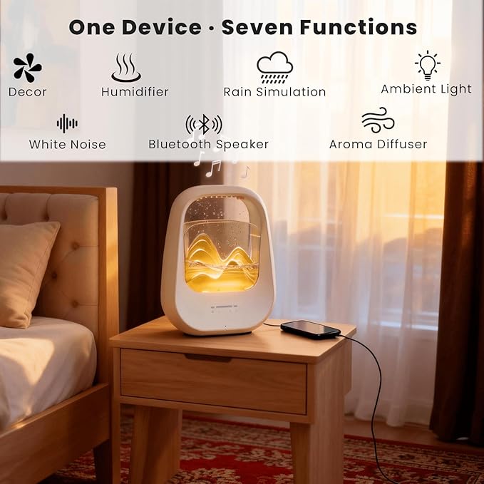 Rain Drop White Noise Machine with Realistic Rain Sounds – Bluetooth Speaker,Sleep Therapy Humidifier,Ambient Light & Aroma Diffuser for Bedroom Relaxation, Meditation & Stress Relief