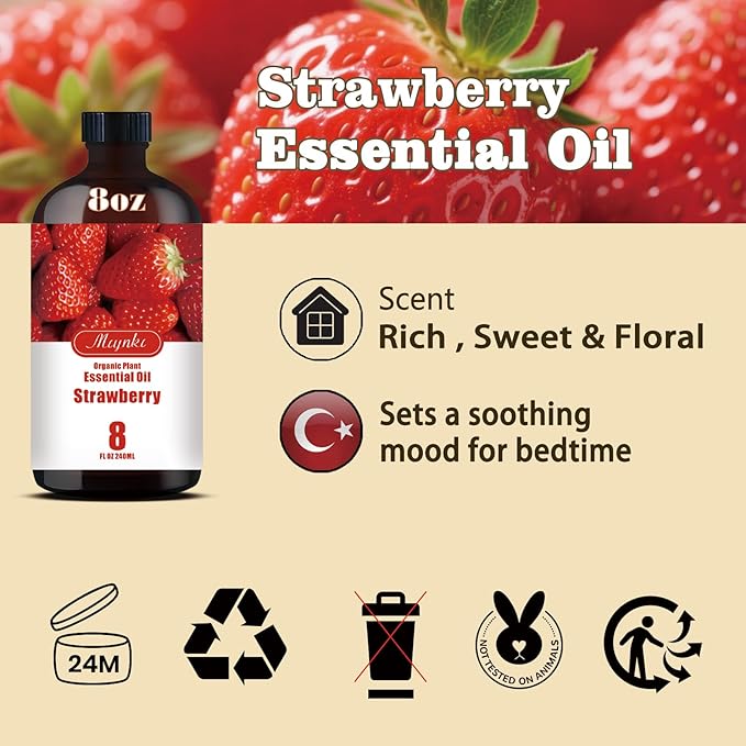 Strawberry Essential Oil – MLYNKL Strawberry Oils 8.33 fl oz for Diffusers, Humidifiers, Massage, DIY Candles, Soap, Cleaning, Home, Yoga, Office, Gifts - 250 ml