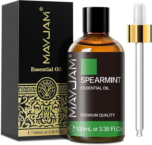 Spearmint Essential Oil, MAYJAM Pure Essential Oils for Diffusers, 3.38FL.OZ/100ML Large Volume Spearmint Oil for Facial Hair with Premium Glass Dropper