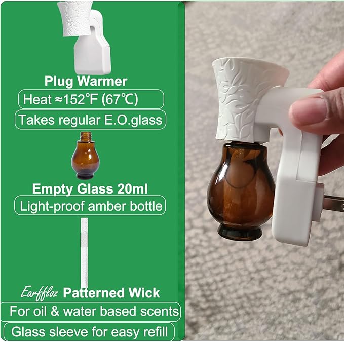 Blank Plug in Air Freshener,2-Set Wall Plug Oil Diffuser for DIY Characteristic Home Scent from Natural Essential Oil, EO+Water, Fragrance Refill (2 Polarized Plug+2 Glass+2 Wick)