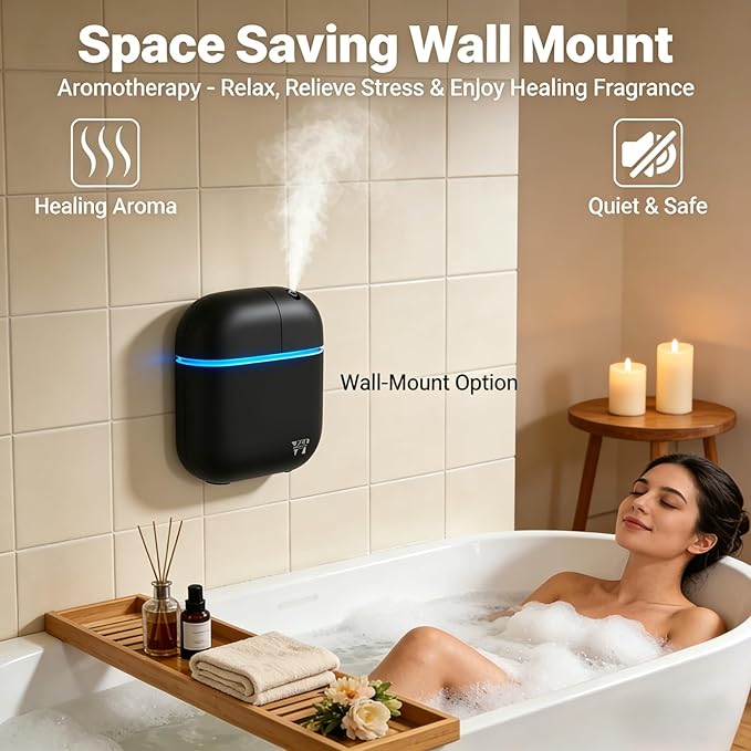 Waterless Essential Oil Diffuser 3000 Sq.Ft,Home Hotel Office Use,Cold Air Scent Machine,(Scent Kit 2*Fragrances Included) Bluetooth App Control,LED Light,Wall-Mounted Aroma Diffuser