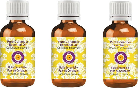 Deve Herbes Pure Coriander Essential Oil (Coriandrum sativum) Steam Distilled (Pack of Three) 100ml X 3 (10 oz)