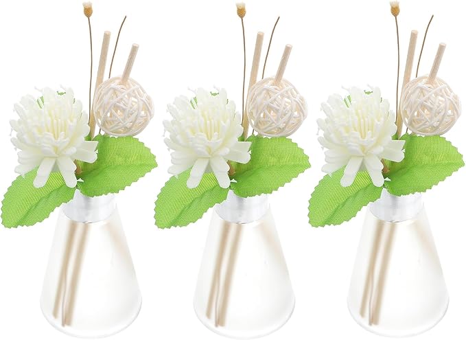 Healeved Dried Flower Reed Diffuser Set 3pcs Glass Aromatherapy Bottle with Ocean Scent Essential Oil for Home and Bathroom Fragrance Decoration