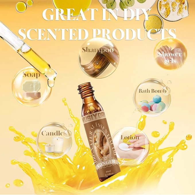 Ginger Essential Oil 10ML - 100% Pure and Natural Therapeutic Grade Oils for Aromatherapy Diffuser - 0.34 Fl Oz/Ginger