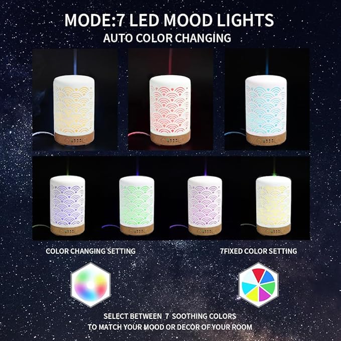 Ceramic Essential Oil Aroma Air Freshener Diffuser, Scent Diffuser Aromatherapy 100ML, Cool Mist with Waterless Auto Ultrasonic Diffusing Cool Mist Humidifier with Timers for Office