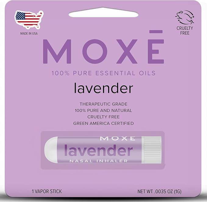 MOXE Lavender Essential Oil Nasal Inhaler, Therapeutic No-Mess Aromatherapy, Relaxation, Naturally Calming, Before Sleep Routine, Uplifts Mood, Pure and Undiluted, Made in USA (1 Pack)