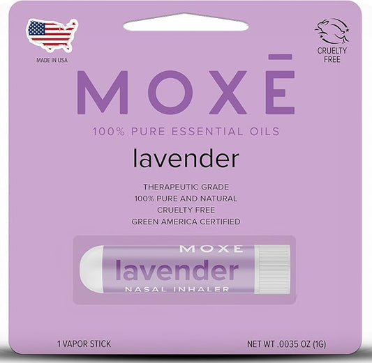 MOXE Lavender Essential Oil Nasal Inhaler, Therapeutic No-Mess Aromatherapy, Relaxation, Naturally Calming, Before Sleep Routine, Uplifts Mood, Pure and Undiluted, Made in USA (1 Pack)