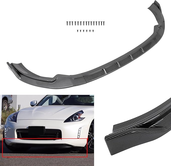 SCITOO Glossy Carbon Look Front Bumper Lip GT-Style Fits for 2013-2020 for Nissan 370Z PP Front Lip Spoiler