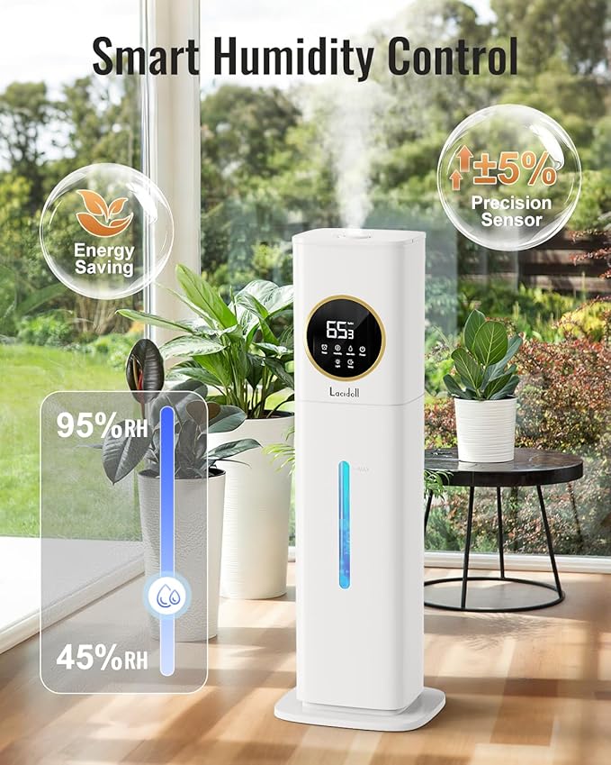 LACIDOLL Humidifiers for Bedroom 500 sq ft, 2.1Gal/8L Humidifier large room with Night Light & Essential Oil Diffuser, Top Fill Large Room Humidifiers for Home Baby Nursery Office Plants