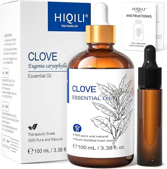 HIQILI 100ML Clove Oil for Teeth and Gums, Tooth Aches, Spray, Aromatherapy, 100% Pure Natural - 3.38 Fl Oz