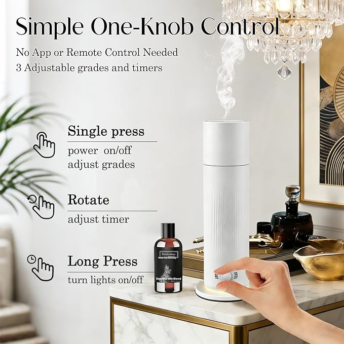Waterless Essential Oil Diffuser, Scent Air Machine for Home with 4x30ml Hotel Scent Oil Sets, Covers Up to 1000 Sq.Ft, Adjustable Mist & Timer, Hotel and Commercial Use