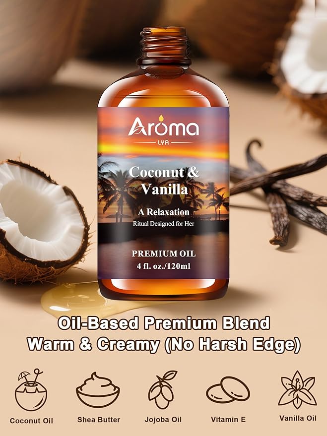 Coconut Vanilla Essential Oil 4fl.Oz - Essential Oils for Diffusers for Home & Aromatherapy - Vanilla Oil for Diffuser, Scented Oils for DIY Soap, Candle Making