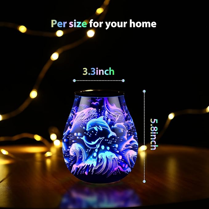 inrorans Glass Electric Wax Melt Warmer Oil Burner with Stable Heating PTC Reusable Silicone Tray 7 Colorful Changing Led Light Night Light Scent Warmer for Home Fragrance Warmers-Dolphin