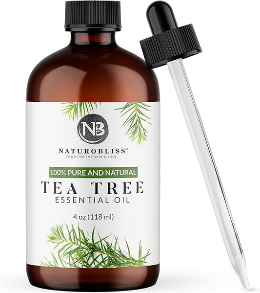 NaturoBliss Essential Oil with Glass Dropper - 100% Pure and Natural - Essential Oils for Diffuser, Aromatherapy, Soap and Candle Making, Tea Tree Essential Oil, Tea Tree Oil, 4 Fl Oz