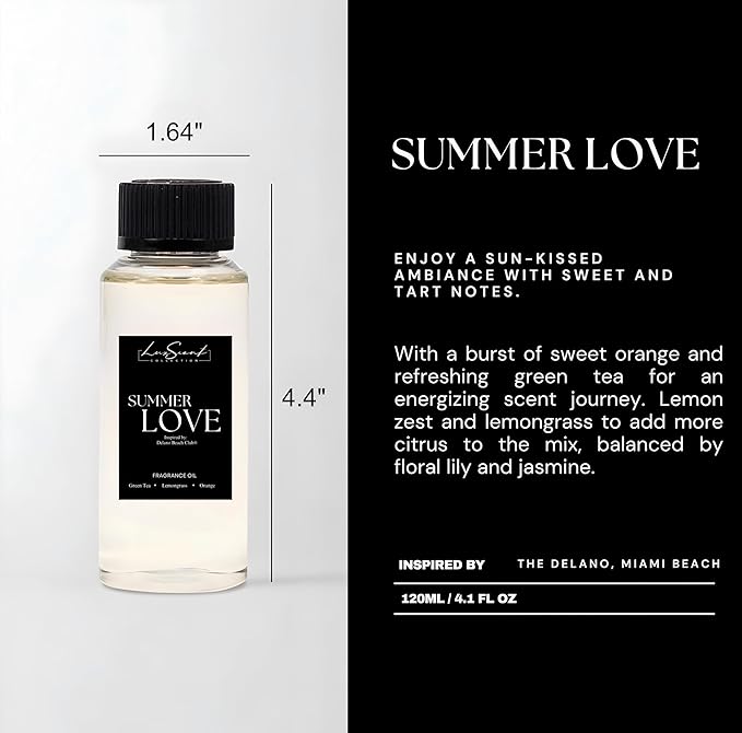 Summer Love Aroma Essential Oil 120ML - A Fusion of Green Tea, Lemongrass, Lily, Amber & Musk - Inspired by Delano Beach Club - Luxury Hotel Diffuser Oil - Aromatherapy Diffuser Oil