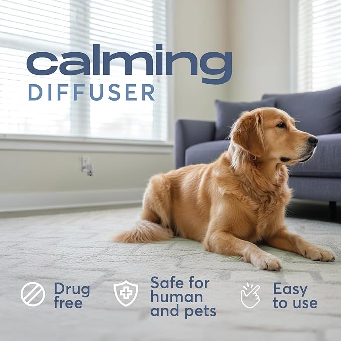 Dog Calming Diffuser Refills – Long-Lasting 30-Day Formula with Pheromones for Stress Relief, Relaxation, and Anxiety Reduction in Dogs – (1 Diffuser + 2 Refills)