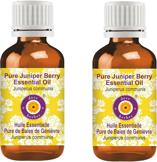 Deve Herbes Pure Juniper Berry Essential Oil (Juniperus communis) Steam Distilled (Pack of Two) 100ml X 2 (6.76 oz)
