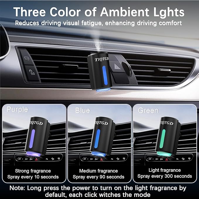 Smart Car Air Freshener, Car Air Freshener Diffuser with 3 Adjustable Modes, Rechargeable Aromatizante para Carro with 8pcs Essential Oil, Long-Lasting, Black