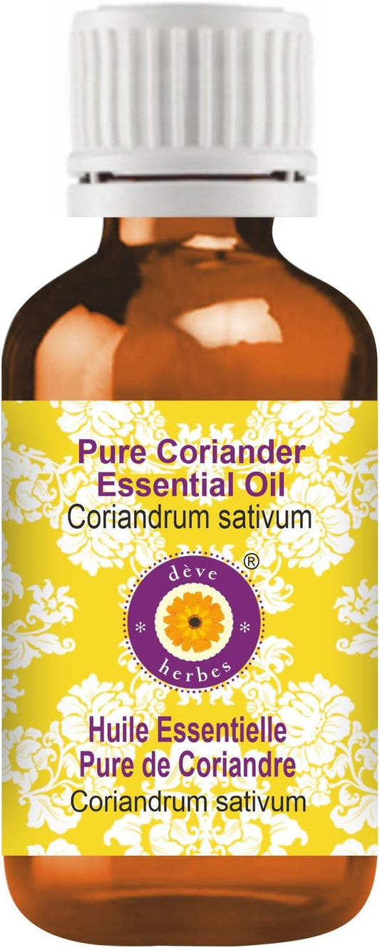 Deve Herbes Pure Coriander Essential Oil (Coriandrum sativum) Steam Distilled 30ml (1 oz)