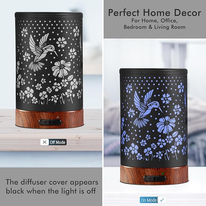 EQUSUPRO Essential Oil Diffuser Metal Aroma Diffuser for Home 150ml Ultrasonic Cool Mist Diffuser with 7 Colors Light Auto Shut-Off for Home Office Decor & Gift(Hummingbird)