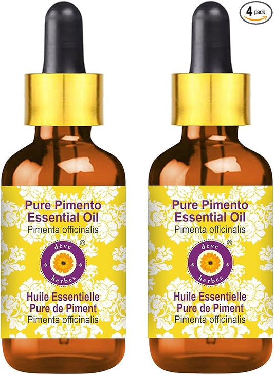 Deve Herbes Pure Pimento Essential Oil (Pimenta officinalis) with Glass Dropper Steam Distilled (Pack of Two) 100ml X 2 (6.76 oz)